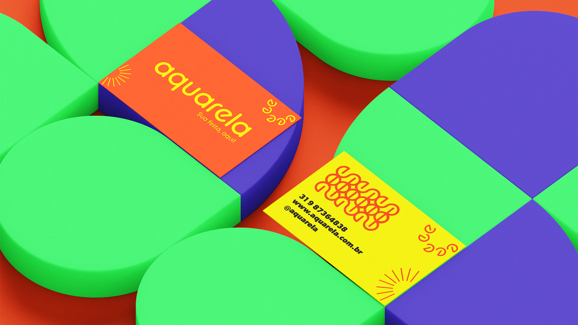 Aquarela business cards among colorful shapes
