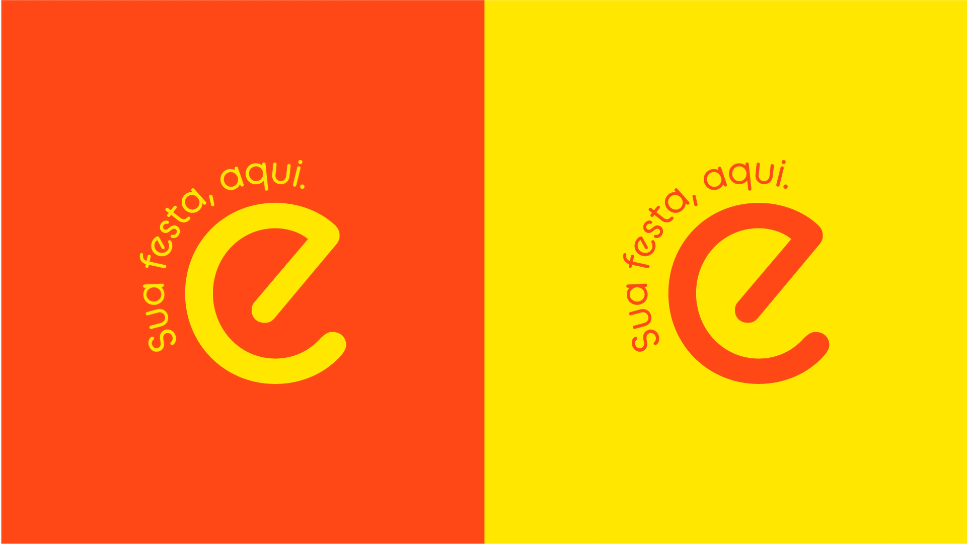 Aquarela round badge with “Sua festa, aqui!” (Your party, right here!)