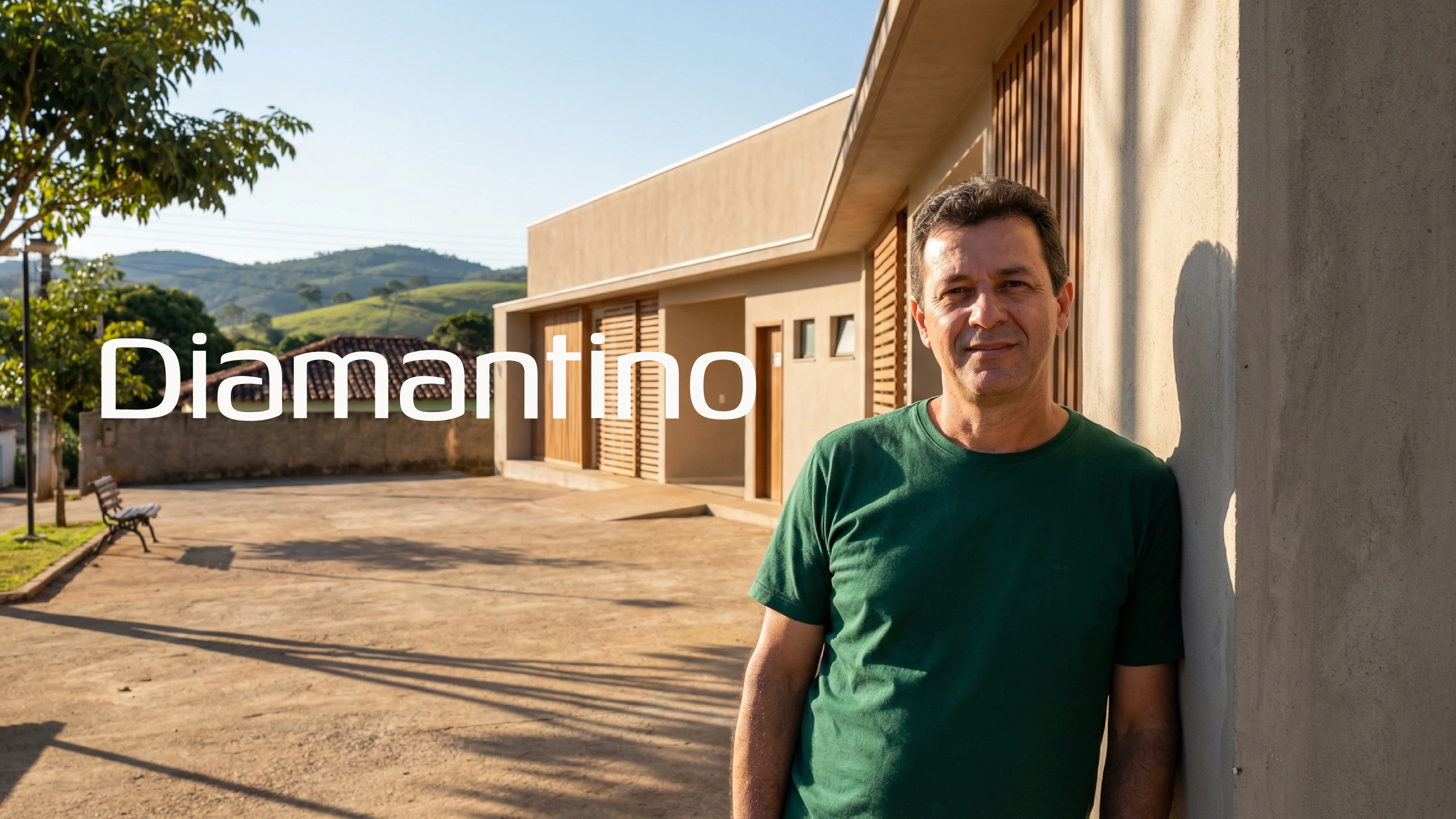 Man leaning against a wall, with the Diamantino name