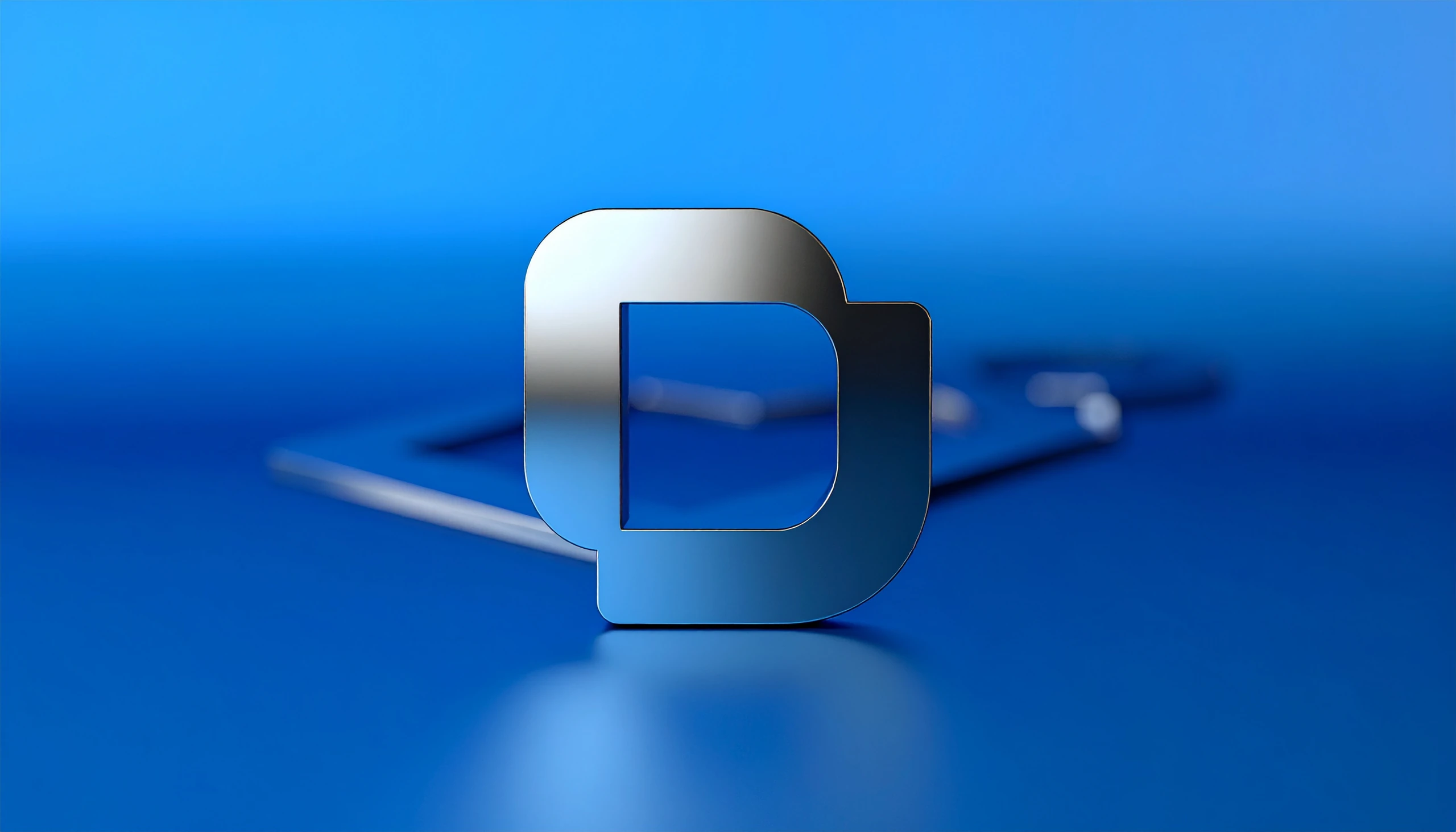 DINU’S symbol in metallic 3D on blue