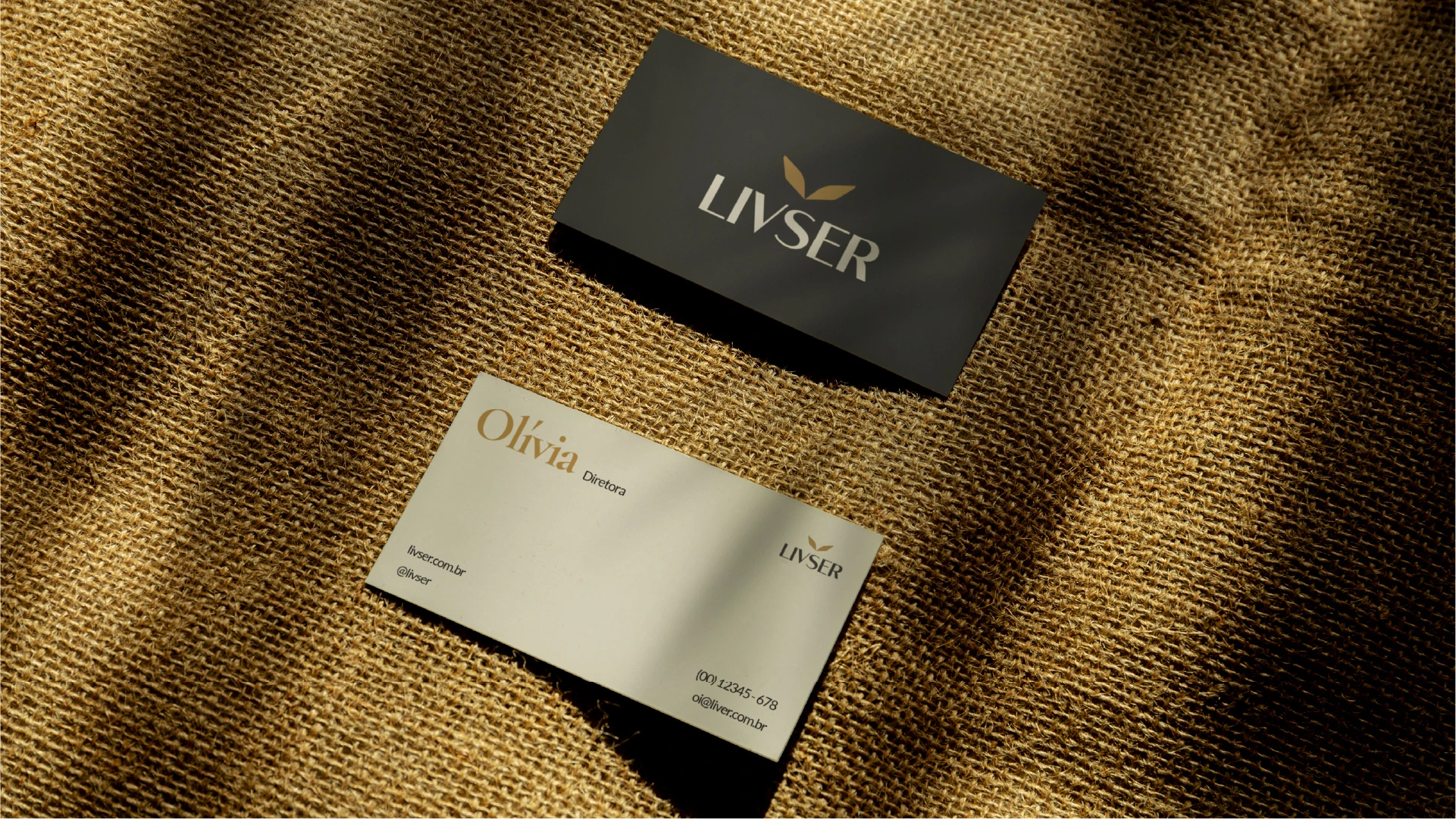 Livser business cards on fabric