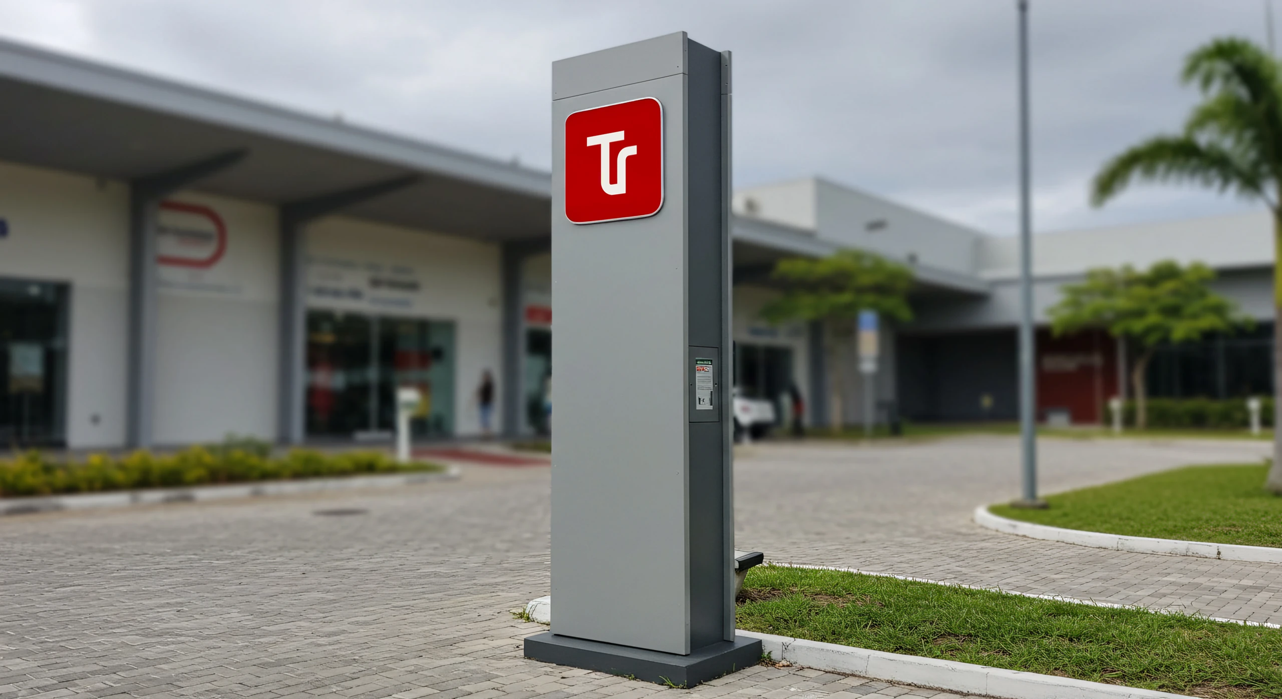 Totem with the Tr avatar in front of the store