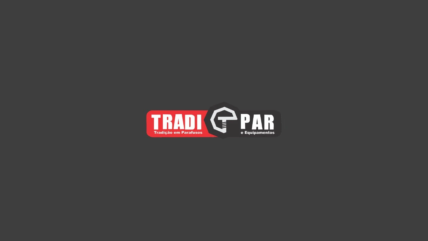 Tradipar's old logo, with a screw in the middle of the name and the line “Tradição em Parafusos e Equipamentos” (Tradition in Screws and Equipment)